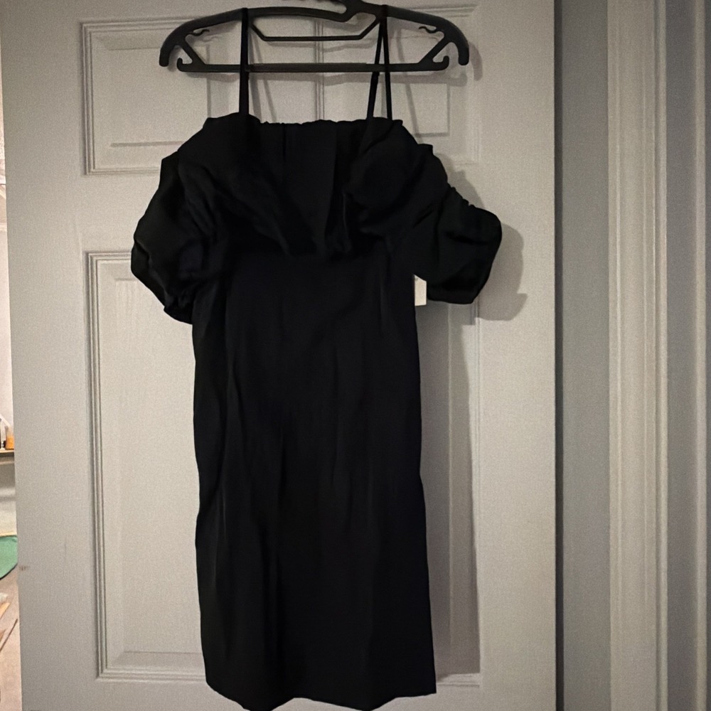 A New Day Women Ruffle Mini A-Line Dress Black Off Shoulder Size 4 NEW